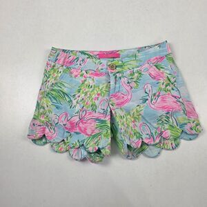 Lilly Pulitzer Shorts Womens 00 Flamingo Print Scallop Hem Summer Beach Casual